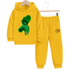 Printed Greeny Bear Fleece Hoodie Tracksuit - Kin Trends