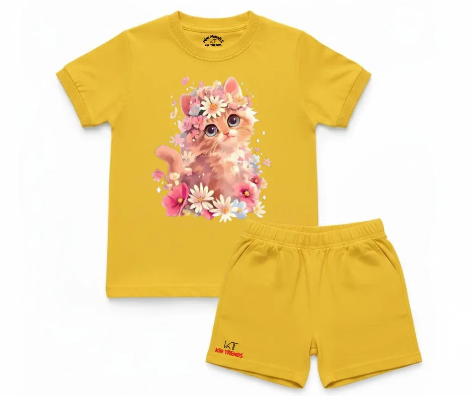 Beauty Cat Shorts Set | Kids T shirt and shorts | Mini Minors Kin Trends | Kintrends
