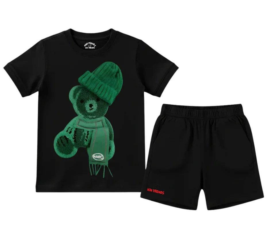 Greeny Bear Shorts Set (Not Embroidered) Kids T shirt and shorts | Mini Minors Kin Trends | Kintrends