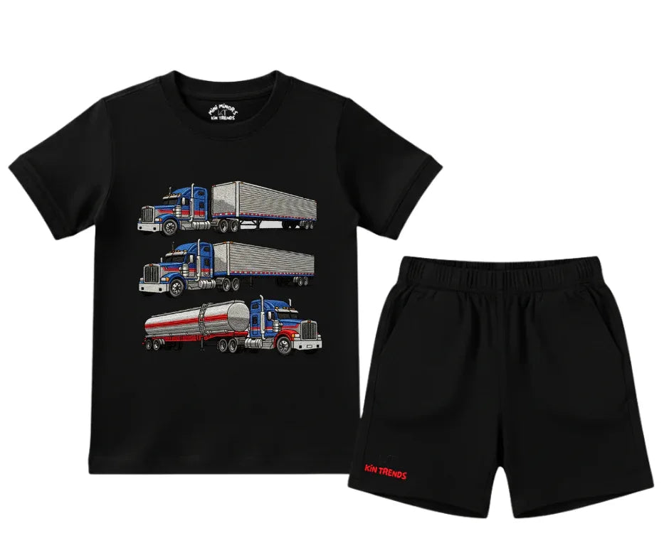 New Trucks Shorts Set (Not Embroidered) Kids T shirt and Shorts set | Mini Minors Kin Trends | Kintrends