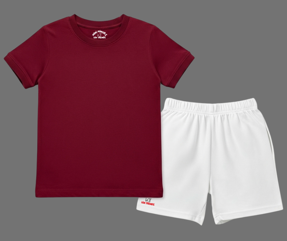Contrast Color Plain Shorts Set