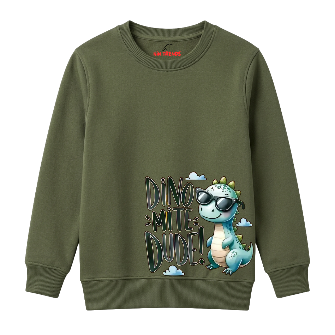 Dino-Mite Dude Sunglasses Dinosaur Printed Kids Winter Sweatshirt