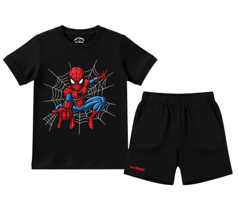 Spiderman D1 Shorts Set (Not Embroidered) Kids T shirt and shorts| Mini Minors Kin Trends | Kintrends