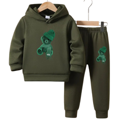 Printed Greeny Cap Bear Fleece Hoodie Tracksuit