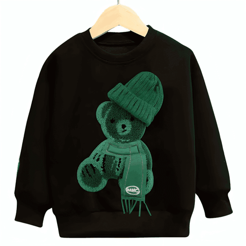 (Not Embroidered) Printed Greeny Bear Fleece Sweatshirt - Kin Trends