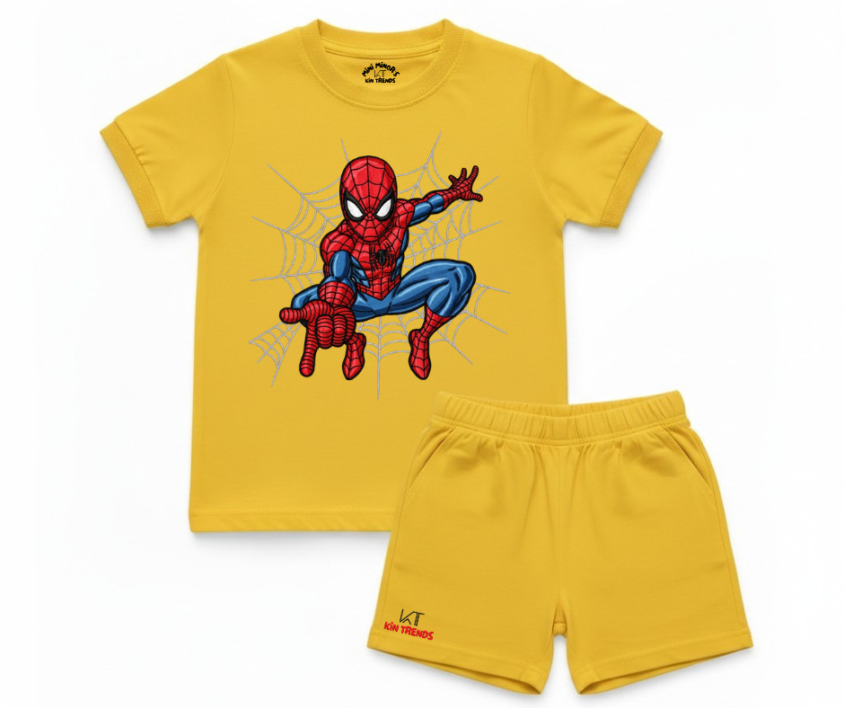 Spiderman D1 Shorts Set (Not Embroidered) Kids T shirt and shorts| Mini Minors Kin Trends | Kintrends