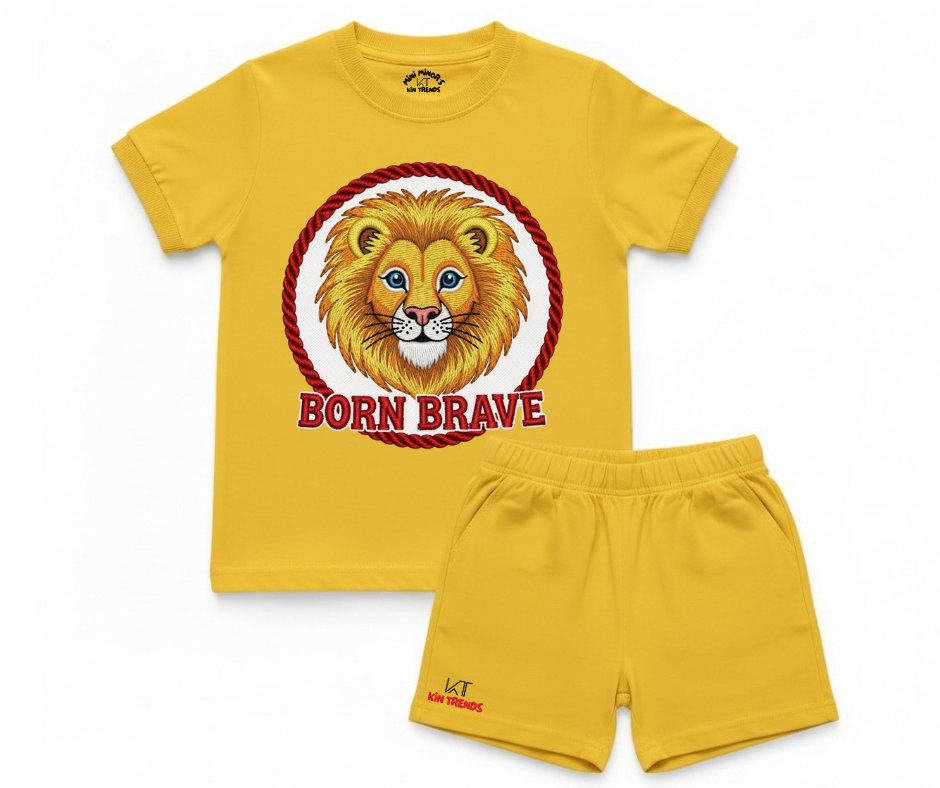 Born Brave Lion Kids 2 Piece Summer Shorts Set | Mini Minors Kintrends