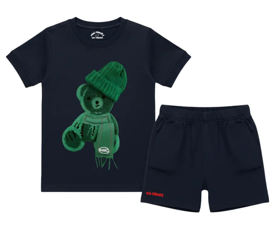 Greeny Bear Shorts Set (Not Embroidered) Kids T shirt and shorts | Mini Minors Kin Trends | Kintrends