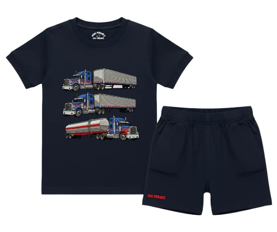 New Trucks Shorts Set (Not Embroidered) Kids T shirt and Shorts set | Mini Minors Kin Trends | Kintrends