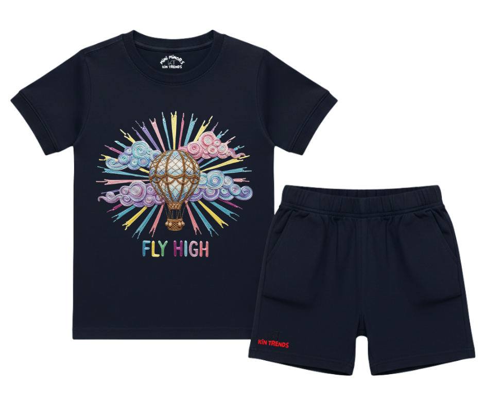 Fly High Hot Air Balloon Kids 2 Piece Summer Shorts Set | Mini Minors Kintrends