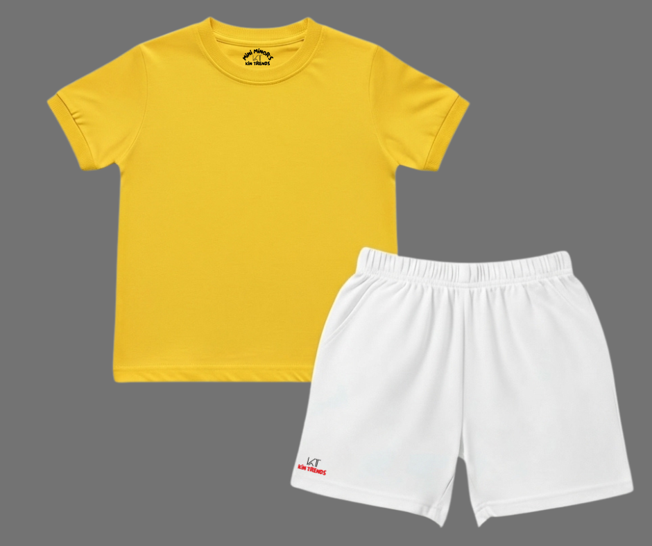 Contrast Color Plain Shorts Set