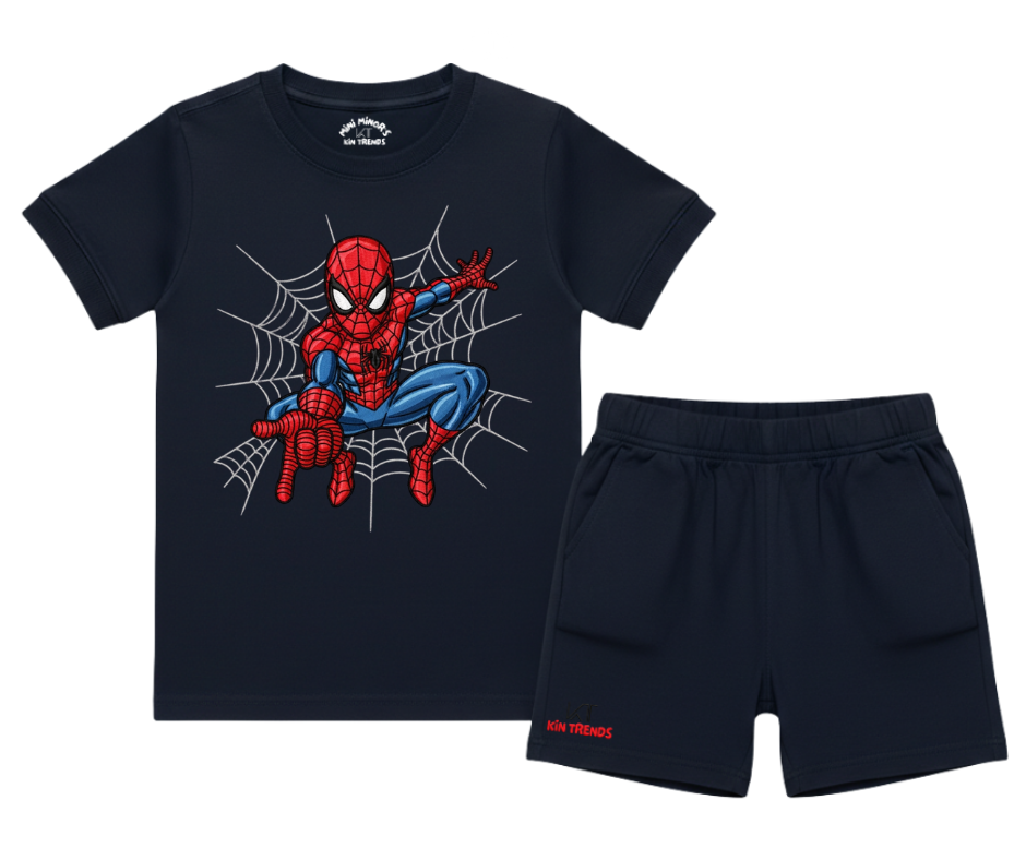 Spiderman D1 Shorts Set (Not Embroidered) Kids T shirt and shorts| Mini Minors Kin Trends | Kintrends