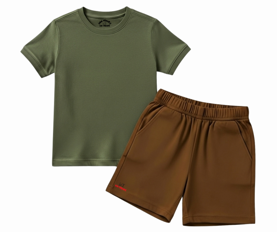 Contrast Color Plain Shorts Set