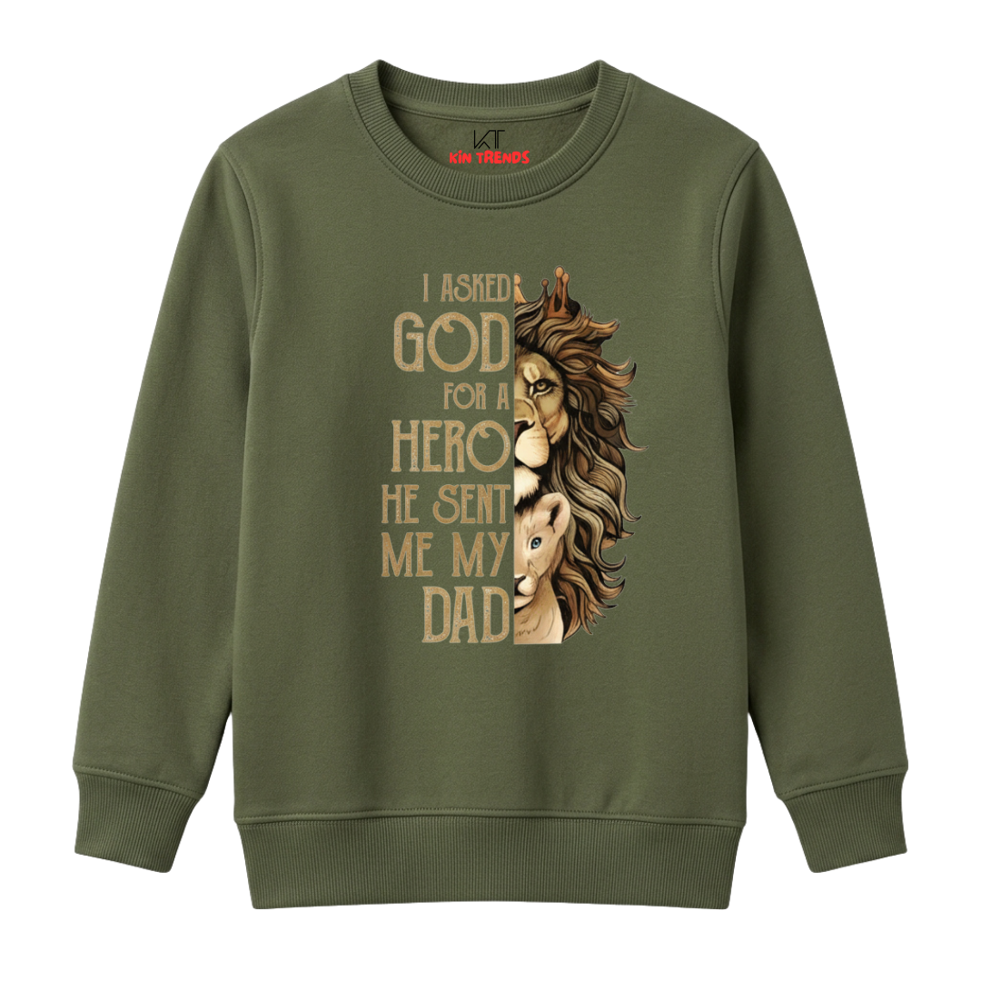 My Dad My Hero Lion Family Kids Winter Sweatshirt