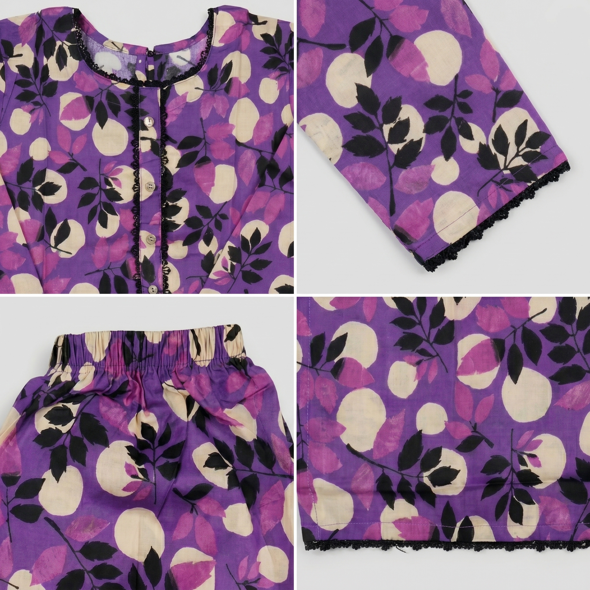 Purple Flora – 2 Piece Premium Lawn Kurta Trouser for Girls