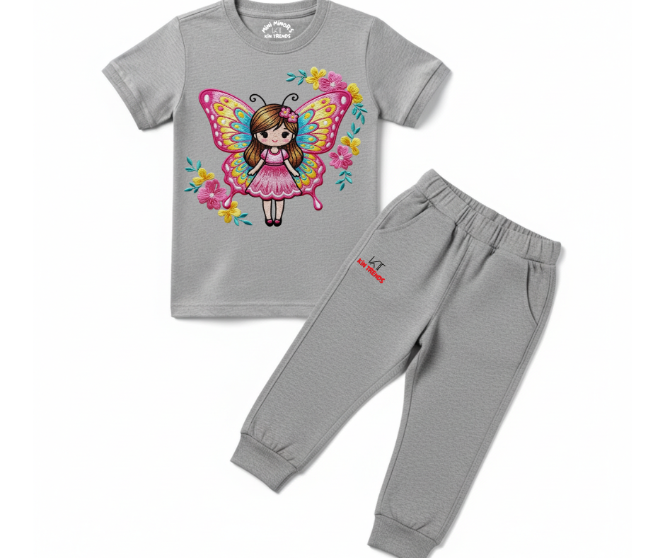 Fairy Butterfly Summer Tracksuit (Embroidery Style Print) | Mini Minors Kintrends