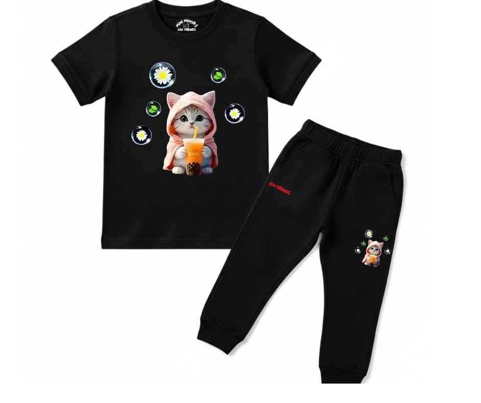 Cutest Cat Tracksuit | Kids T shirt and trouser | Mini Minors Kin Trends | Kintrends
