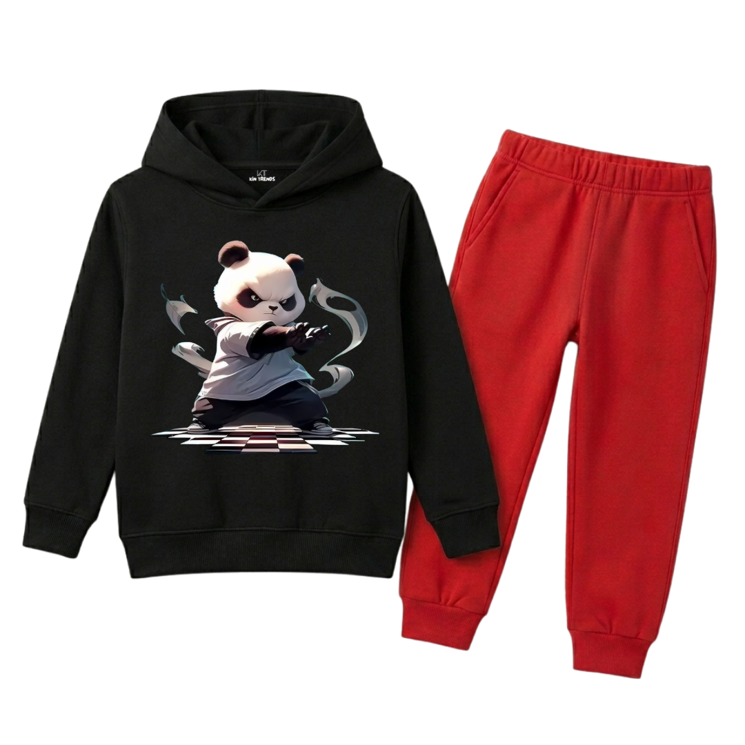 Kung Fu Panda Ninja Warrior Printed Kids Winter Fleece Tracksuit - 2 Pcs