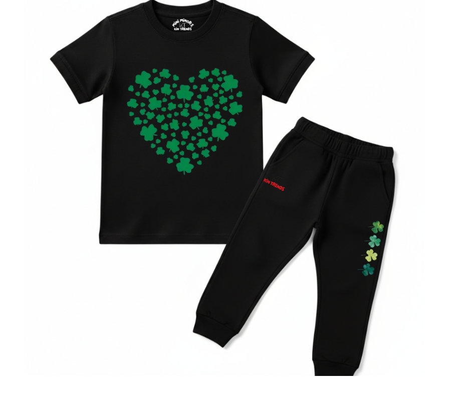 Green Heart Tracksuit | Kids T shirt and trouser | Mini Minors Kin Trends | Kintrends