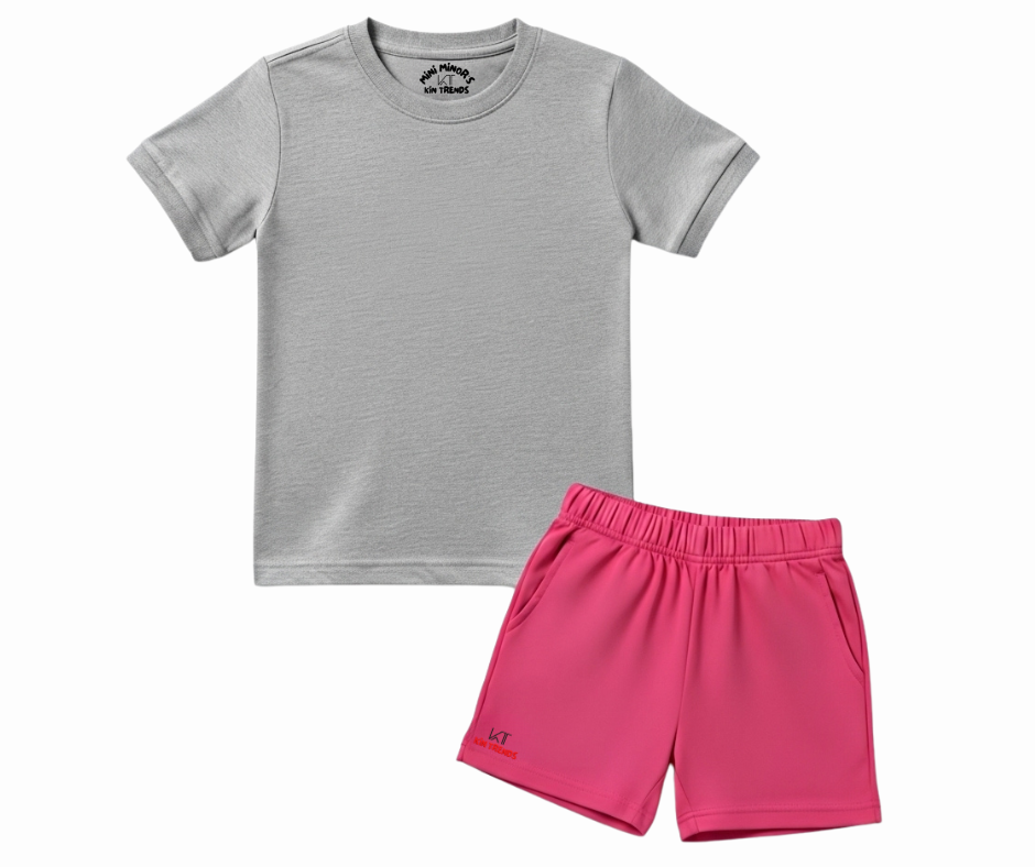 Contrast Color Plain Shorts Set