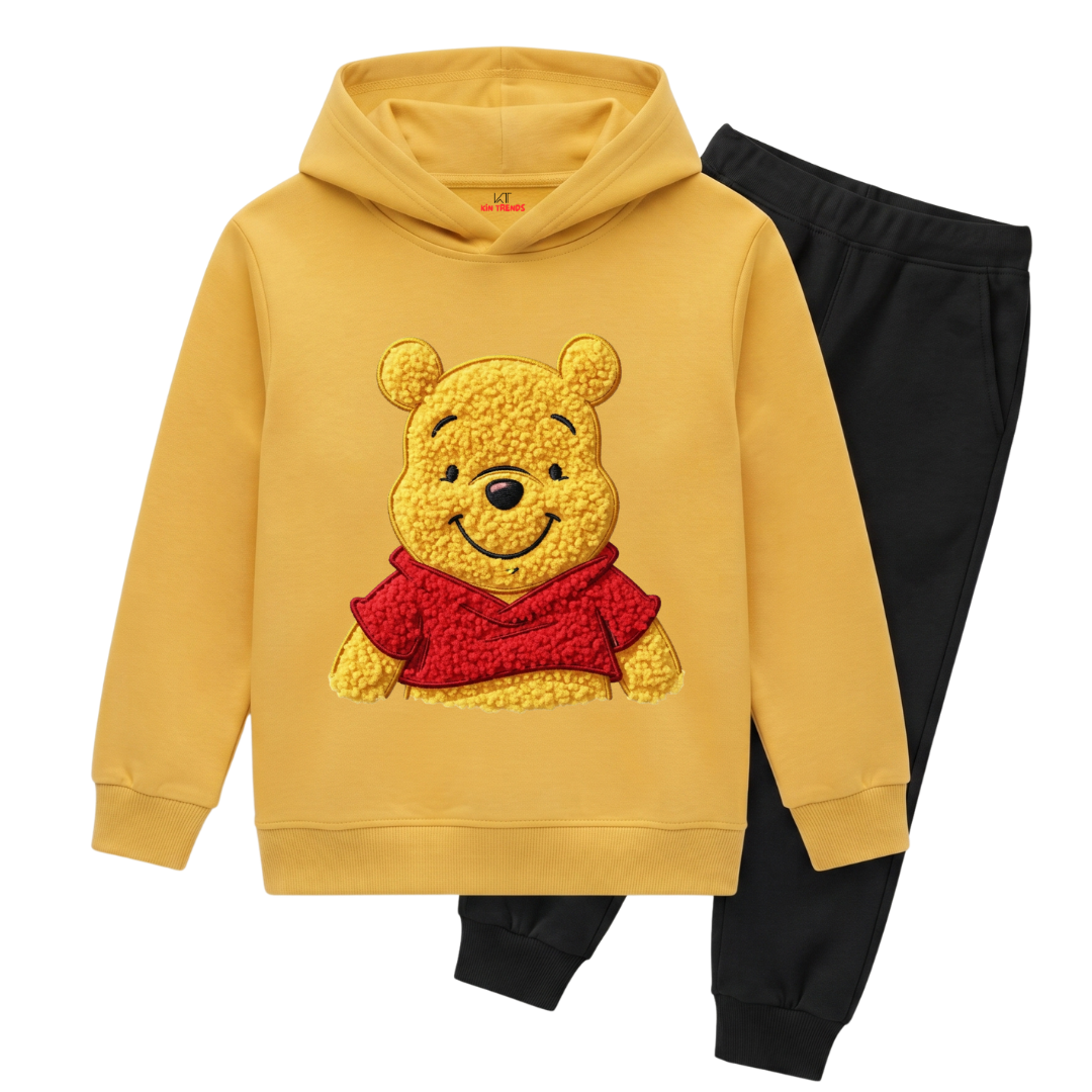 Winnie The Pooh Character Printed Kids Winter Fleece Tracksuit - 2 Pcs