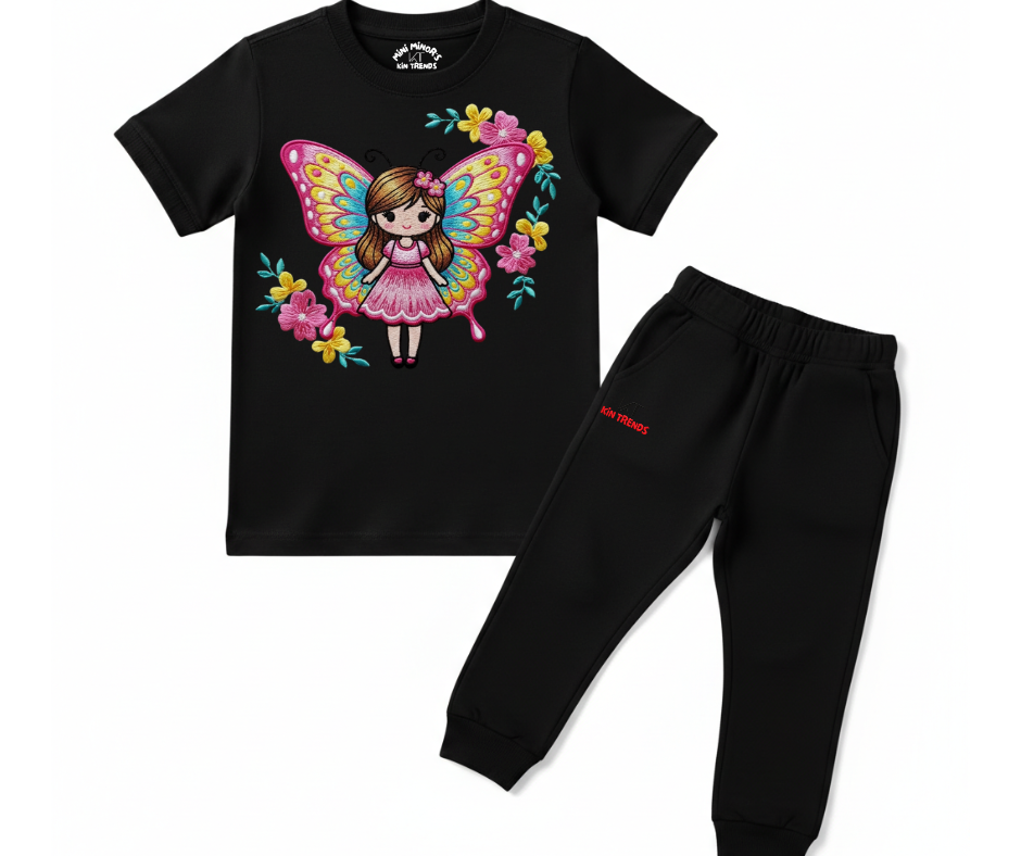 Fairy Butterfly Summer Tracksuit (Embroidery Style Print) | Mini Minors Kintrends
