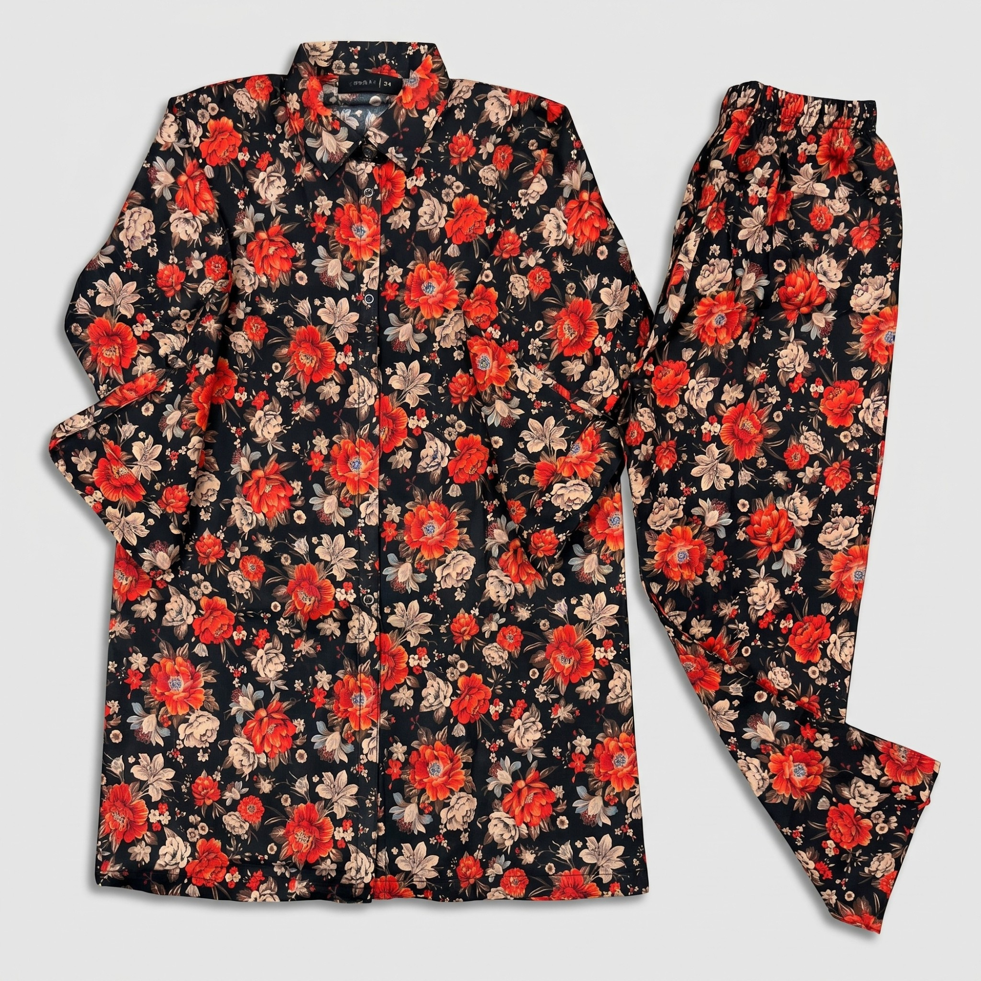 Black Rose – 2 Piece Premium Lawn Kurta Trouser shirt-collar for Girls