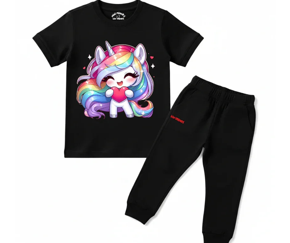 Girls Unicorn & Heart Graphic Summer Tracksuit | Mini Minors Kintrends