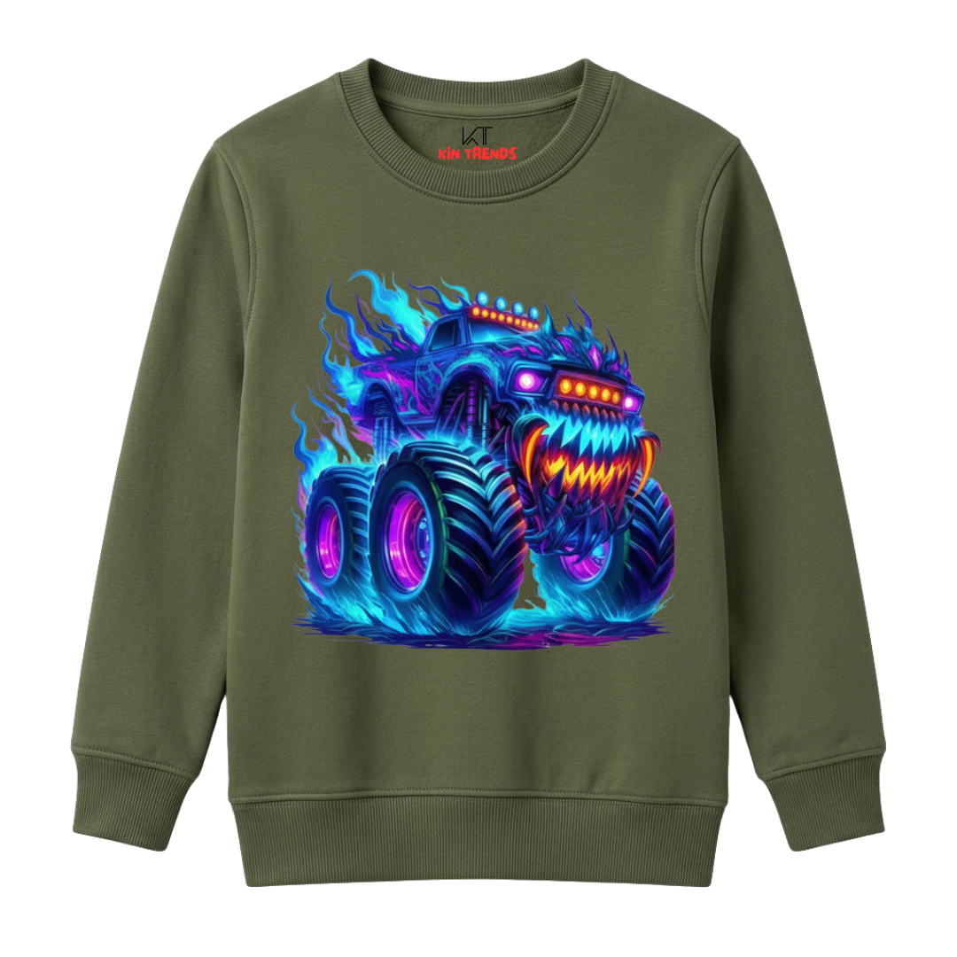 Boys Olive Green Flamin Big Wheels Truck Print Winter Wear