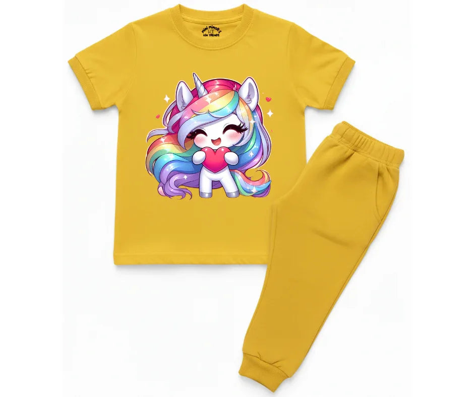 Girls Unicorn & Heart Graphic Summer Tracksuit | Mini Minors Kintrends