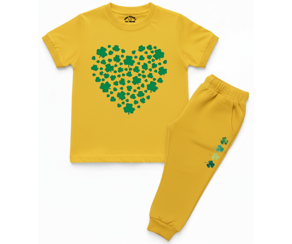 Green Heart Tracksuit | Kids T shirt and trouser | Mini Minors Kin Trends | Kintrends