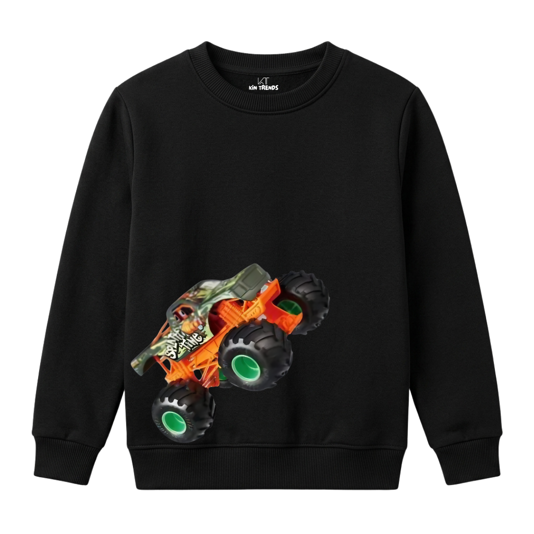 Boys All Black Monster Truck Mud Racing Graphic Winter Fleece