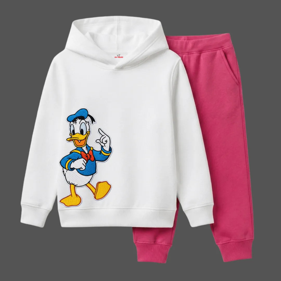 Donald Duck Cartoon Character Printed Girls Winter Fleece Tracksuit - 2 Pcs