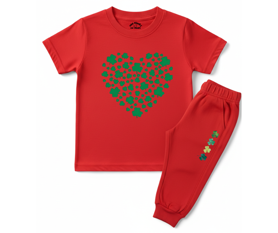 Green Heart Tracksuit | Kids T shirt and trouser | Mini Minors Kin Trends | Kintrends