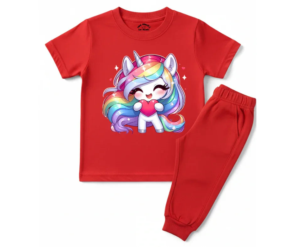 Girls Unicorn & Heart Graphic Summer Tracksuit | Mini Minors Kintrends
