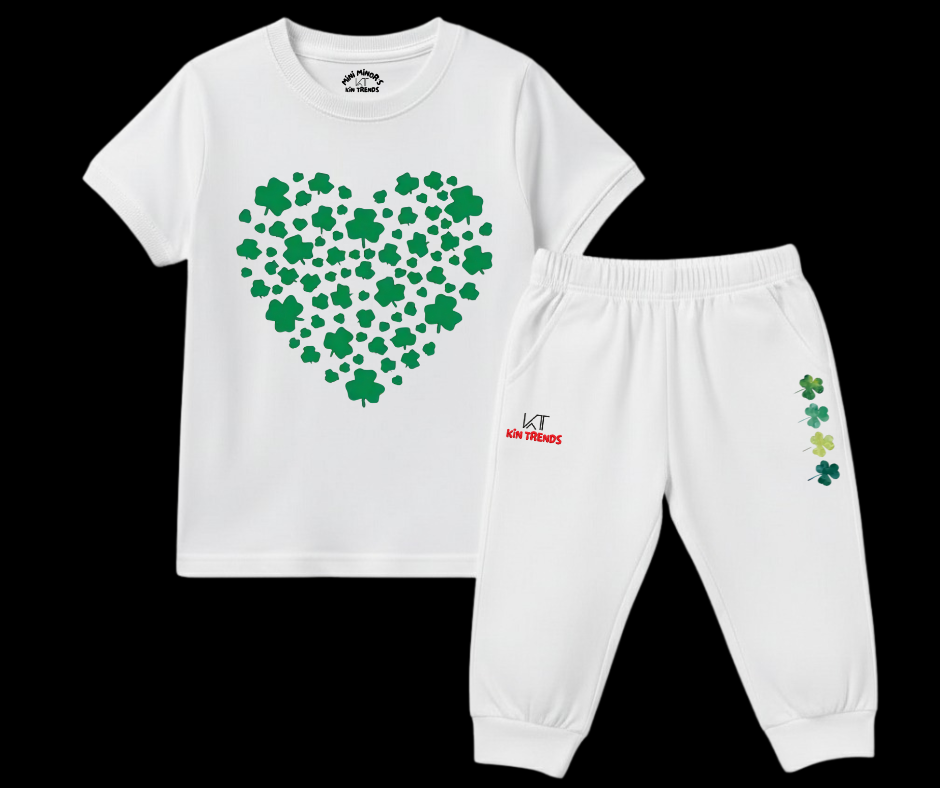 Green Heart Tracksuit | Kids T shirt and trouser | Mini Minors Kin Trends | Kintrends