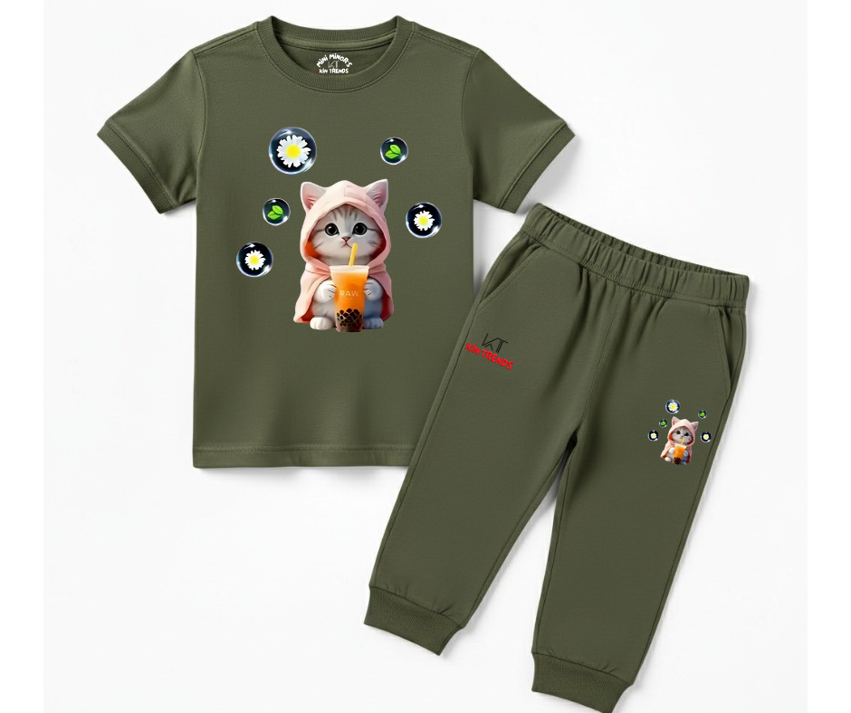 Cutest Cat Tracksuit | Kids T shirt and trouser | Mini Minors Kin Trends | Kintrends