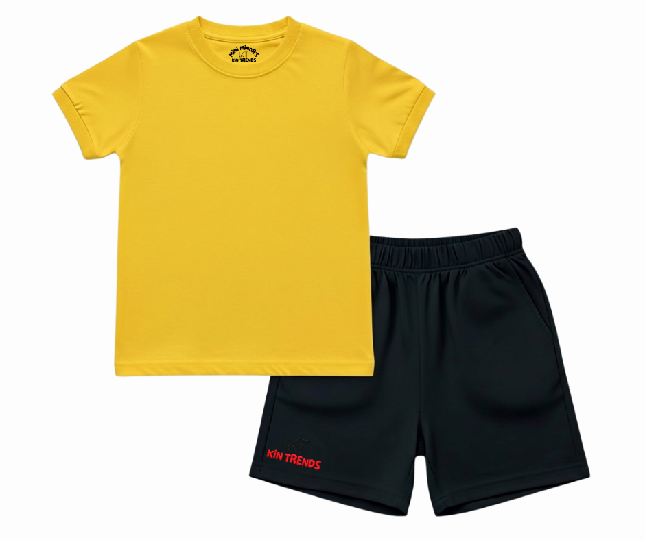 Contrast Color Plain Shorts Set