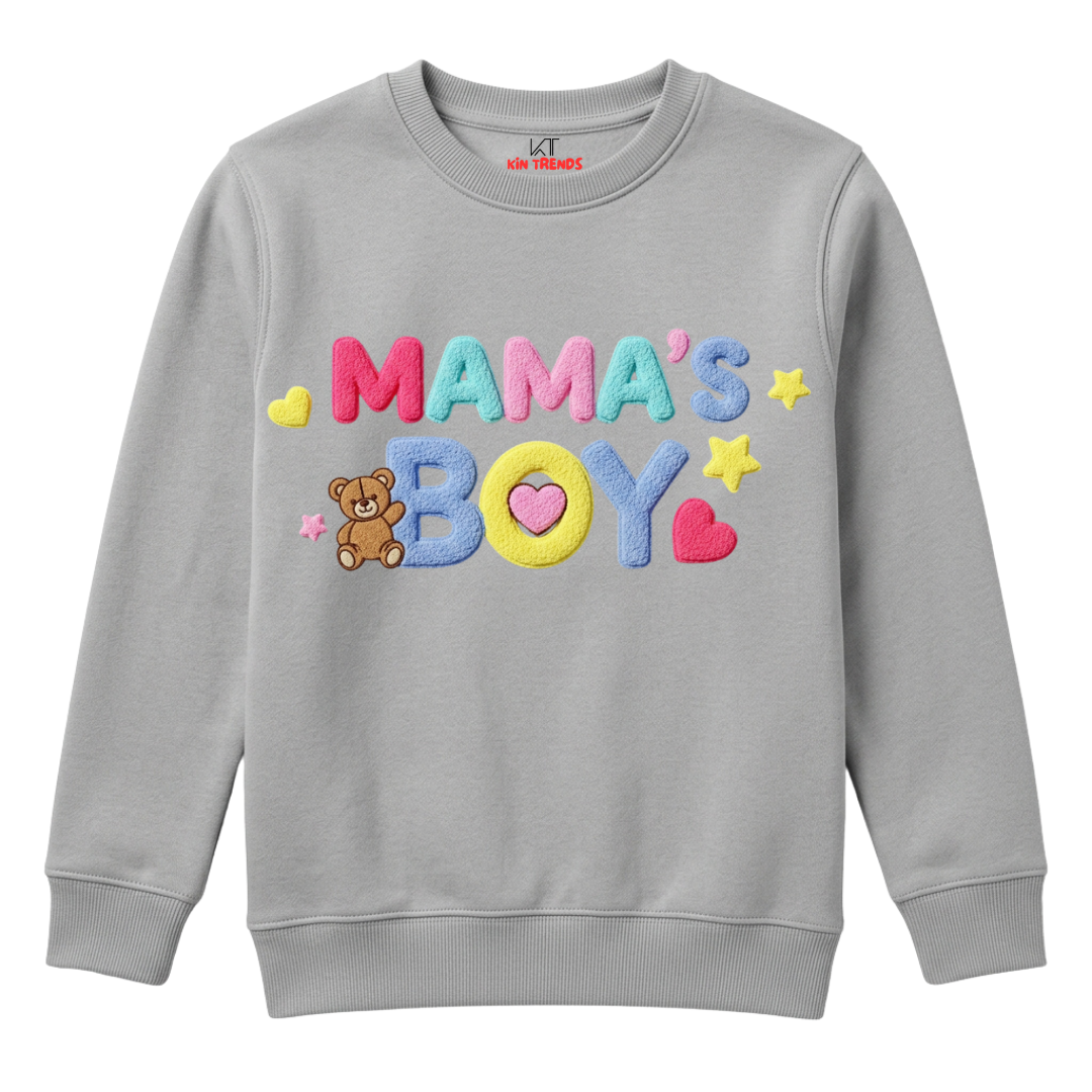 Mama's Boy Colorful Typography Printed Kids Winter Fleece Sweatshirt