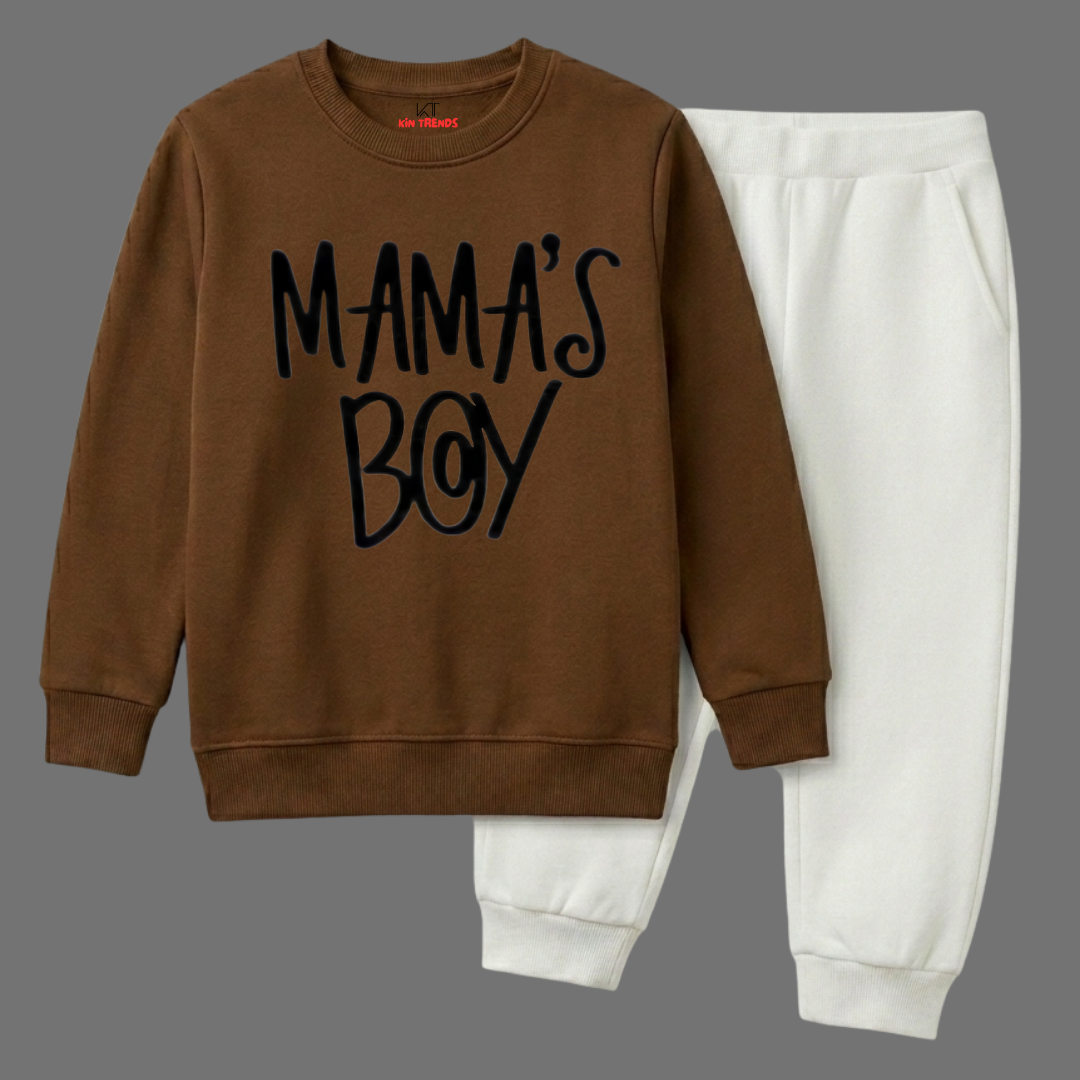 Boys Brown Sweatshirt & White Jogger Set – Mama's Boy Outfit