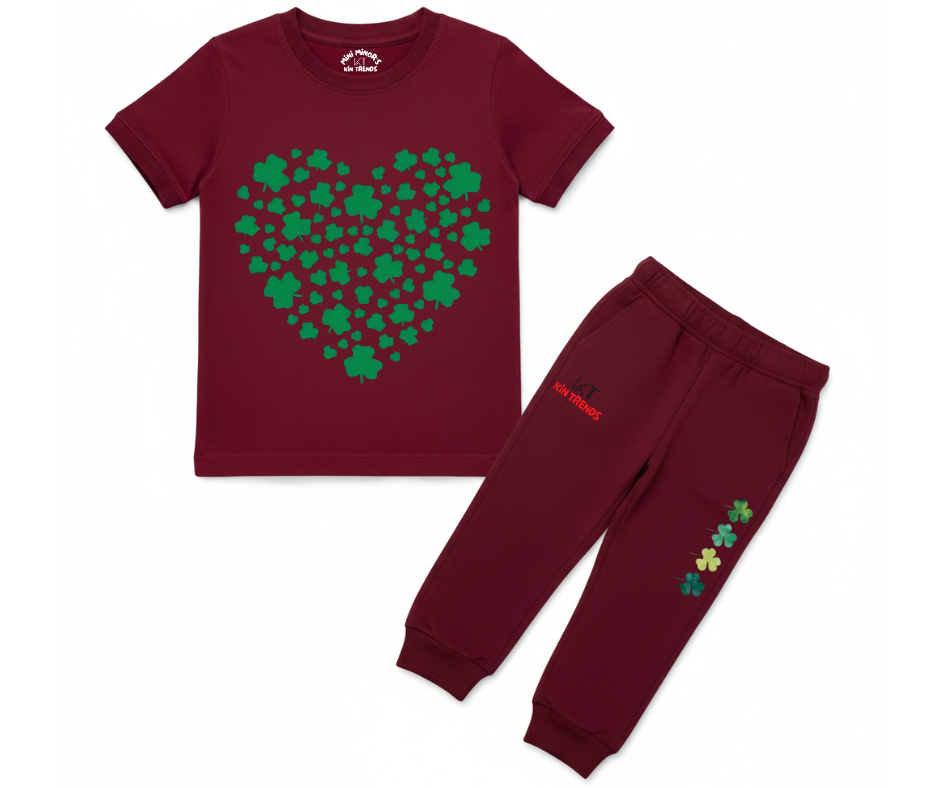 Green Heart Tracksuit | Kids T shirt and trouser | Mini Minors Kin Trends | Kintrends