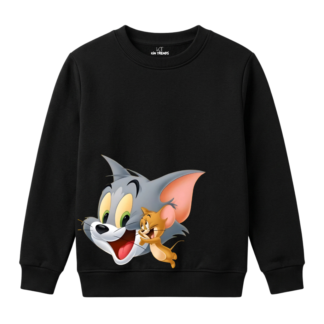 Kids All Black Cute Tom & Jerry Side Graphic Print Winter Wear