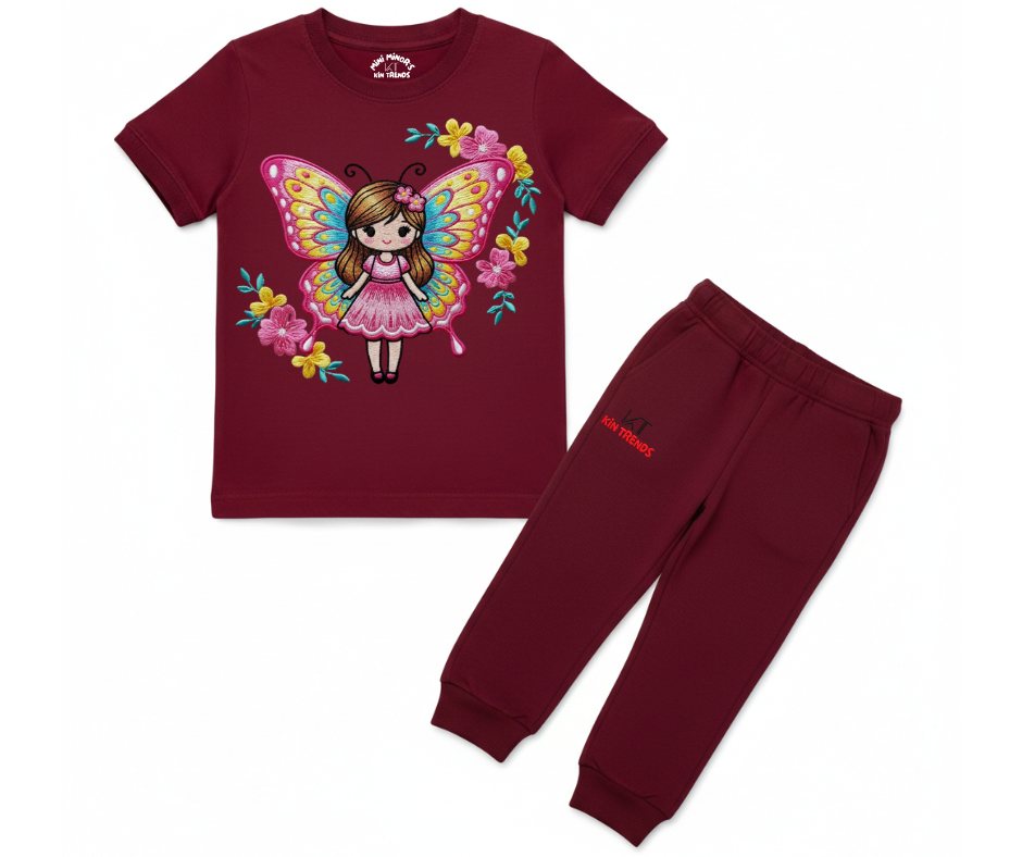 Fairy Butterfly Summer Tracksuit (Embroidery Style Print) | Mini Minors Kintrends