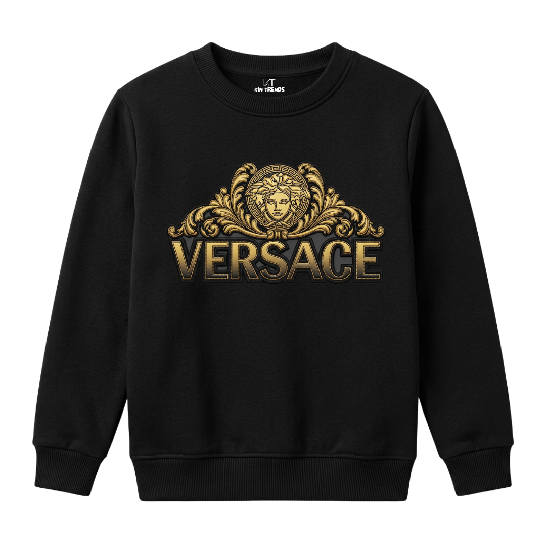 VRSC Medusa Luxury Gold Print Kids Winter Crewneck Sweatshirt
