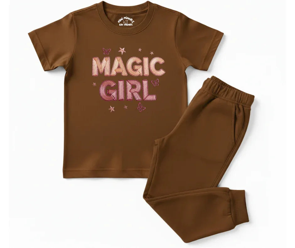 Premium Magic Girl Tracksuit (Not Embroidered) | Kids T shirt and trouser | Mini Minors Kin Trends | Kintrends