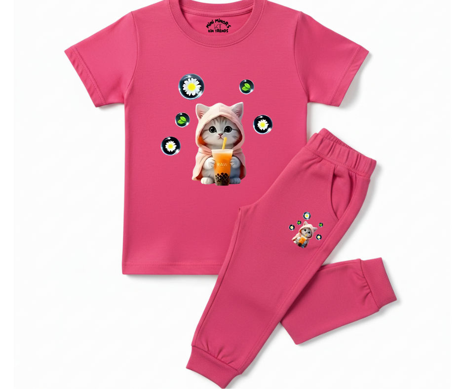Cutest Cat Tracksuit | Kids T shirt and trouser | Mini Minors Kin Trends | Kintrends