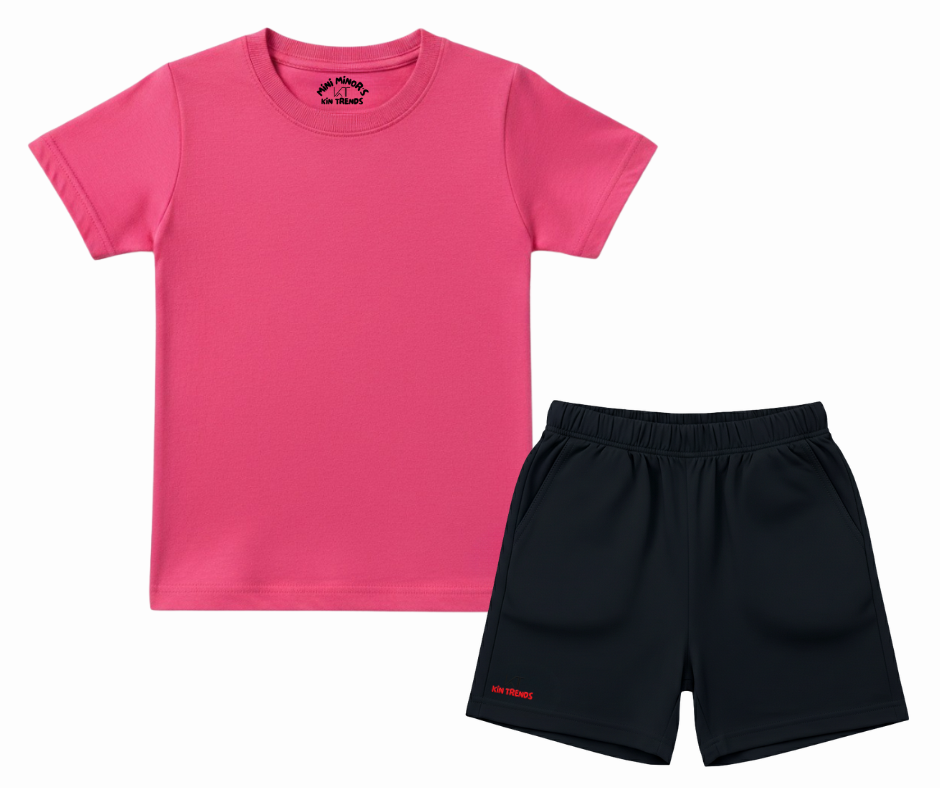 Contrast Color Plain Shorts Set