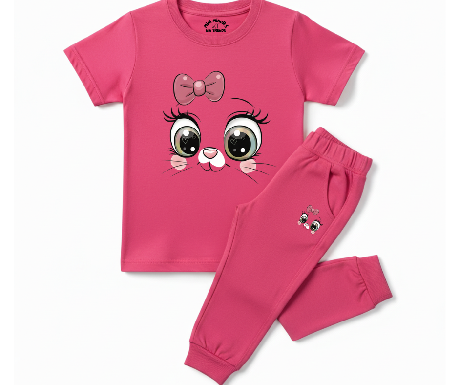 Cute Kitty Bow Summer Tracksuit