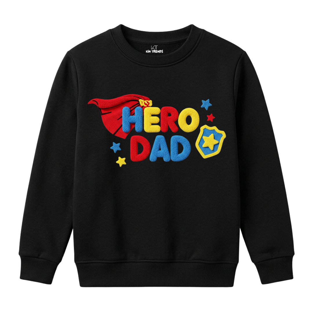 Hero Dad Embroidered look Kids Winter Crewneck Sweatshirt