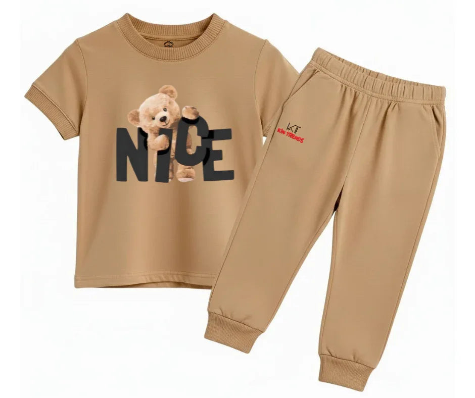 Nice Bear Summer Tracksuit | Kids T shirt and trouser | Mini Minors Kin Trends | Kintrends